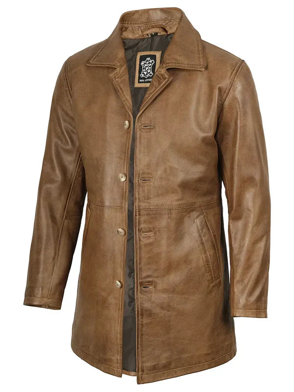 Winchester Men's Camel Brown  Leather Car Coat