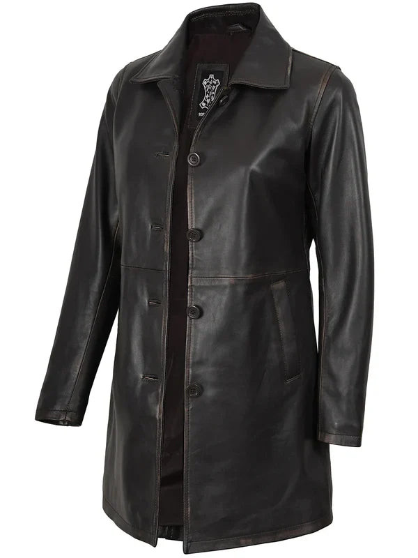 Winchester Women's Distressed Dark Brown Leather Coat