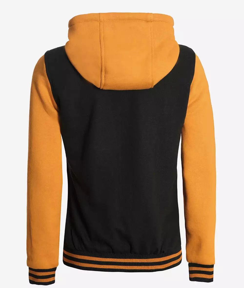 Women’s Black and Yellow Varsity Jacket – Hooded Bomber