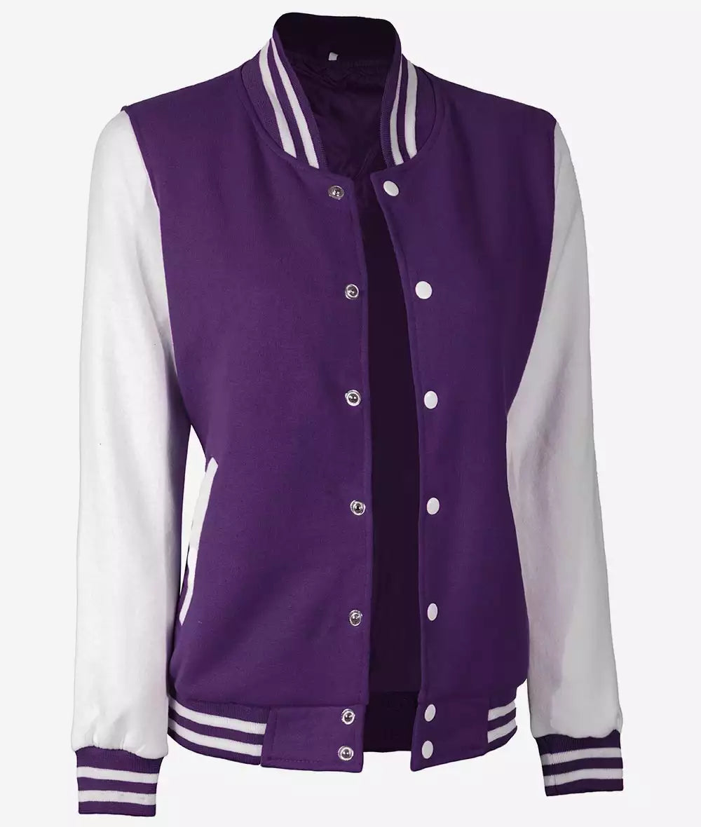 Women's Purple and White Varsity Baseball Jacket