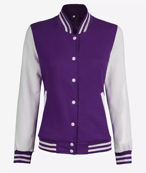 Women's Purple and White Varsity Baseball Jacket