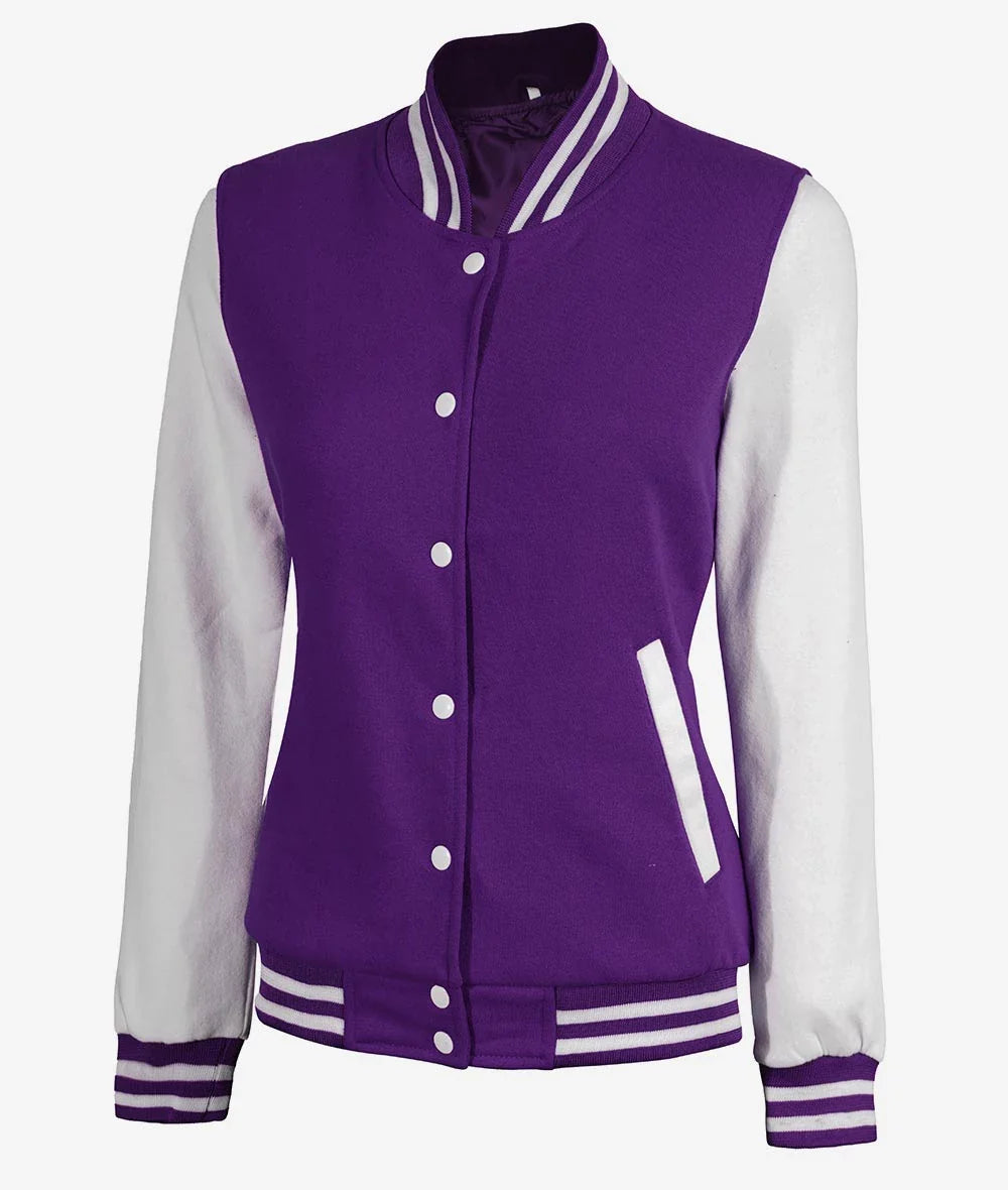Women's Purple and White Varsity Baseball Jacket