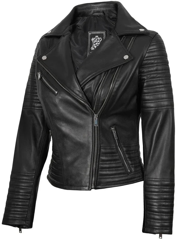Women's Black Asymmetrical Biker Style Leather Jacket