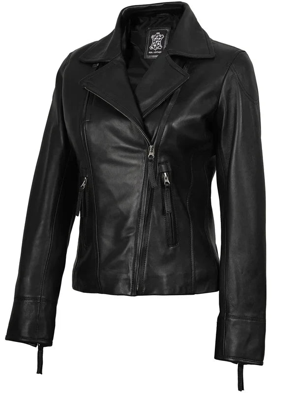 Women's Black Asymmetrical Biker Style Leather Jacket