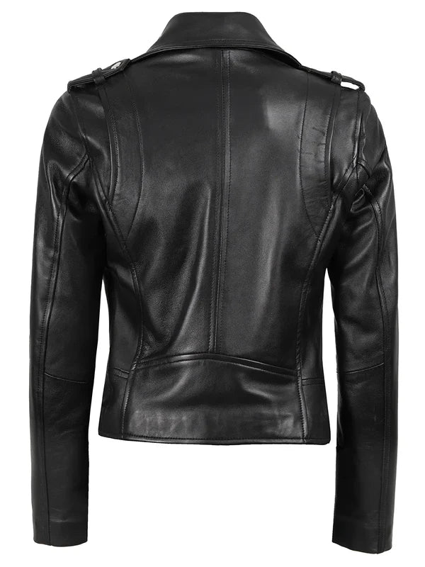 Kirsten Women's Black Asymmetrical Leather Biker Style Jacket