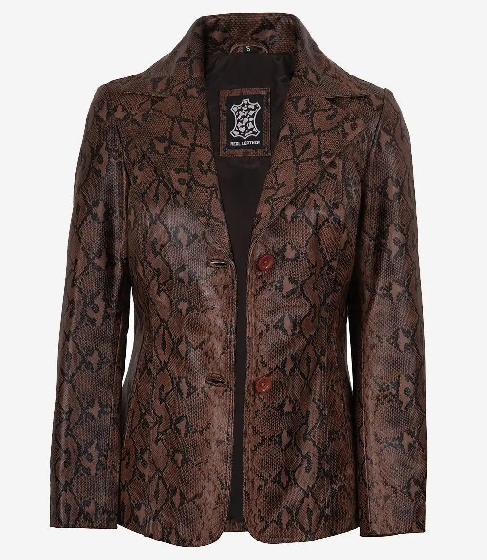 Kathryn Womens Snake Pattern  Cognac Leather Blazer