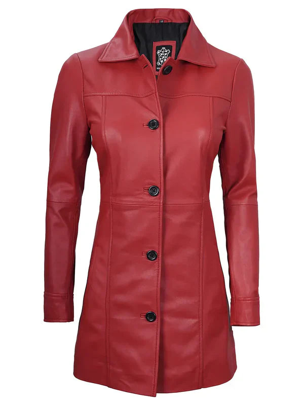 Kandis Women’s Premium Red Real Leather Car Coat