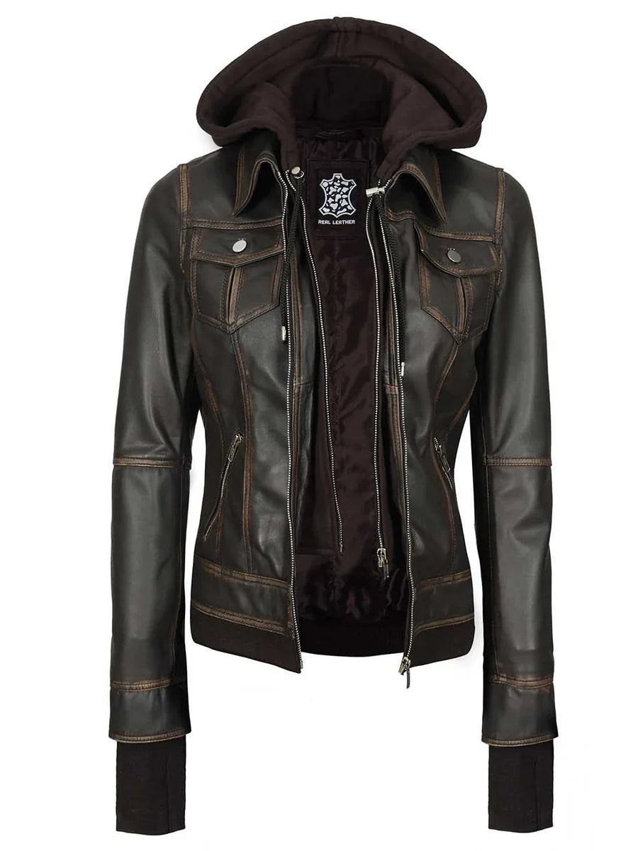 Tralee Women Dark Brown Bomber Leather Jacket
