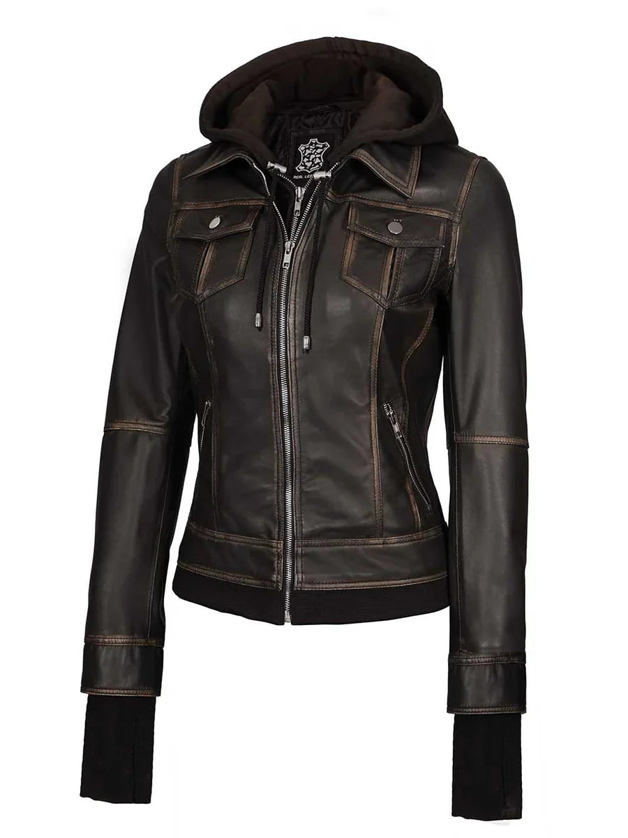 Tralee Women Dark Brown Bomber Leather Jacket