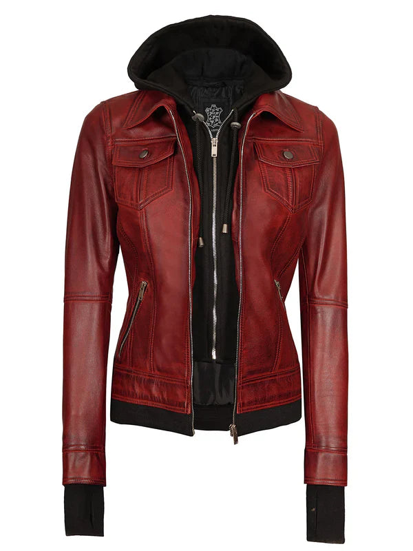 Tralee Women's Maroon Bomber Leather Jacket