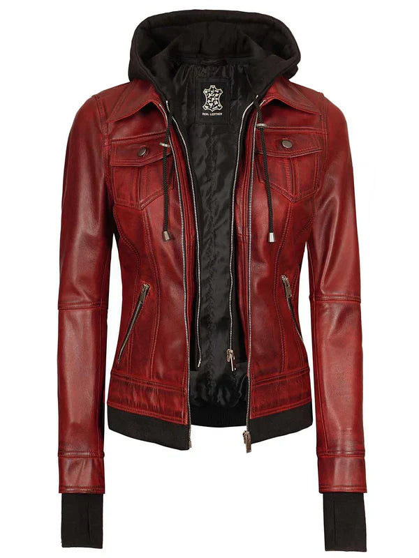 Tralee Women's Maroon Bomber Leather Jacket