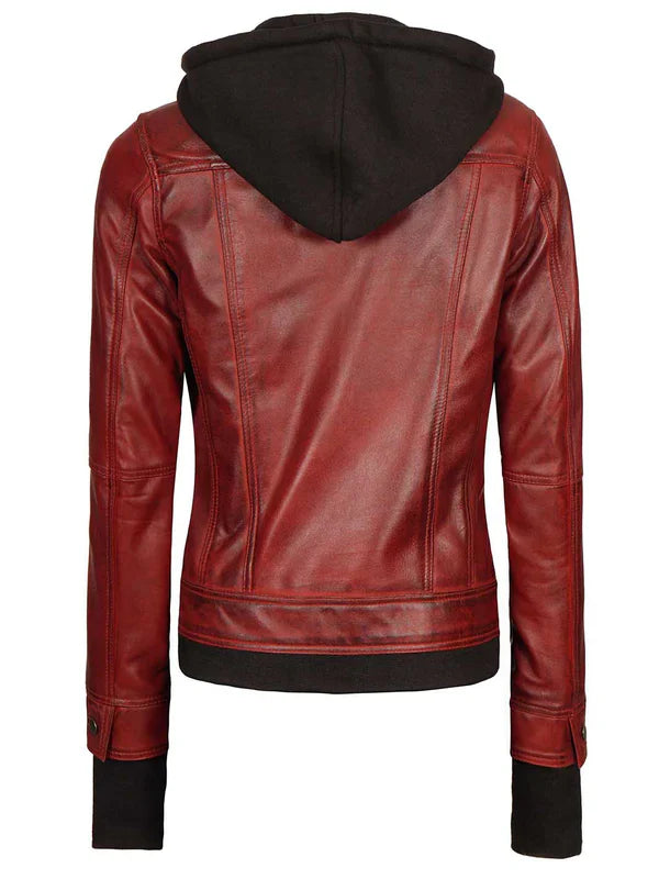 Tralee Women's Maroon Bomber Leather Jacket