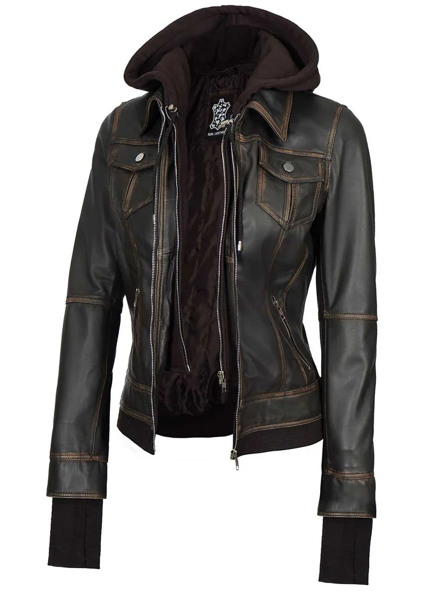 Tralee Women Dark Brown Bomber Leather Jacket