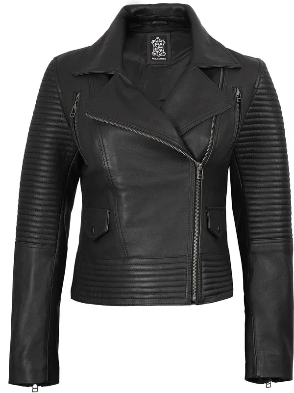 Women's Black Real Leather Biker Style Jacket