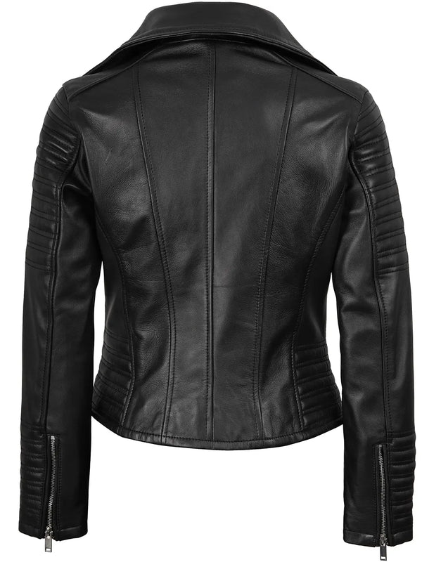 Women's Black Asymmetrical Biker Style Leather Jacket