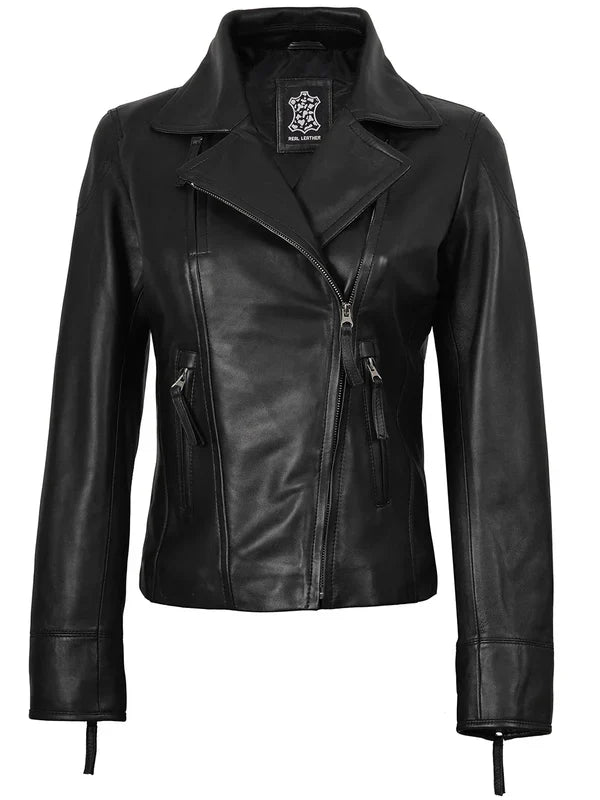 Women's Black Asymmetrical Biker Style Leather Jacket