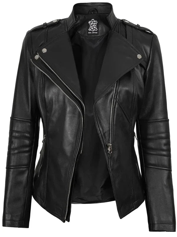 Monica Women's Black Asymmetrical Leather Jacket