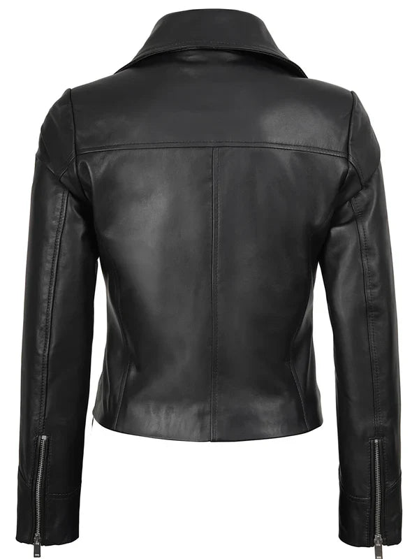 Women's Black Asymmetrical Leather Biker Style Jacket