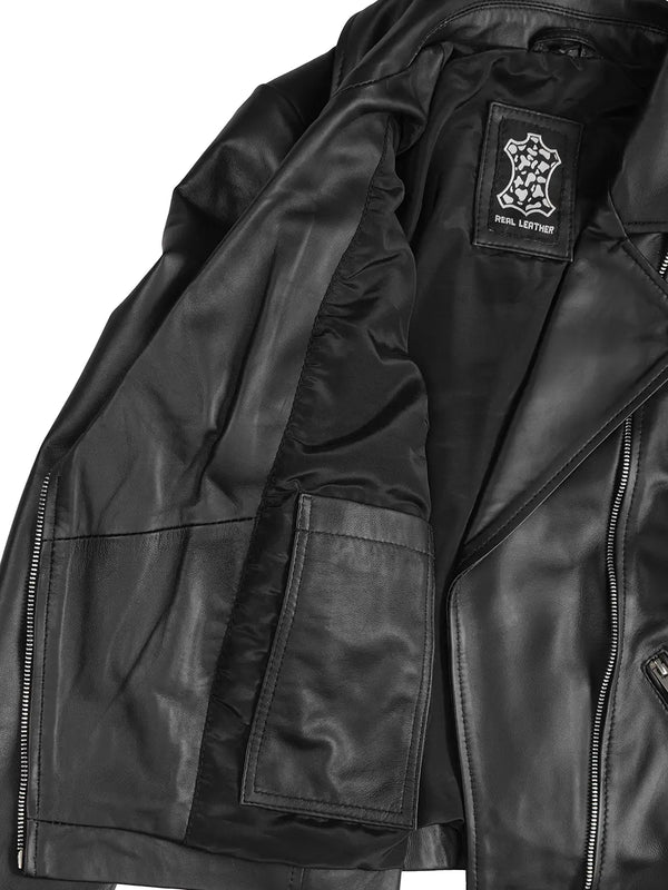 Women's Black Asymmetrical Leather Biker Style Jacket