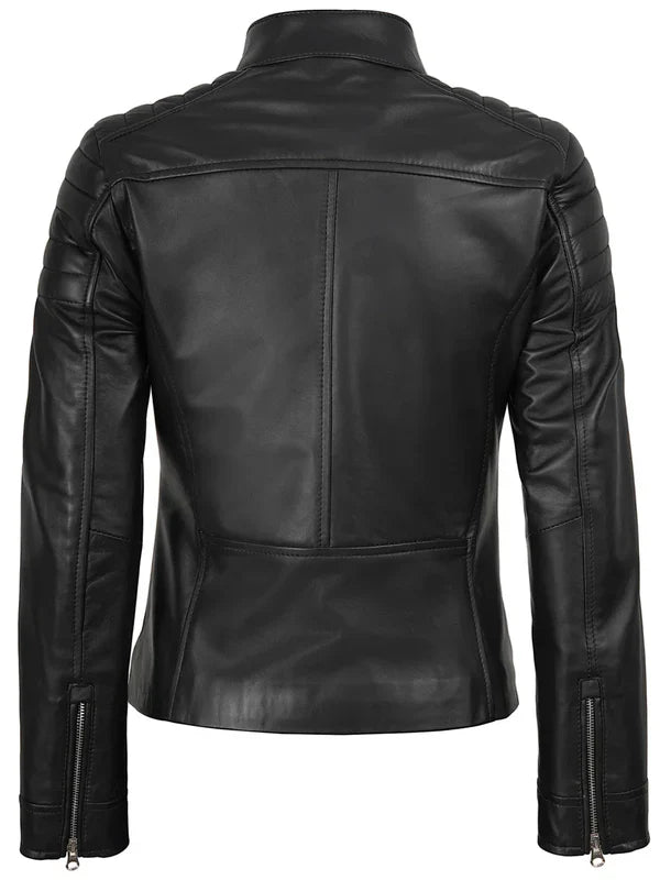 Women's Black Cafe Racer Style Leather Jacket