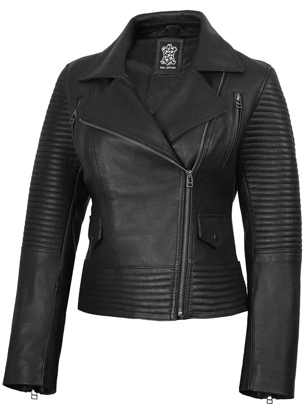 Women's Black Real Leather Biker Style Jacket