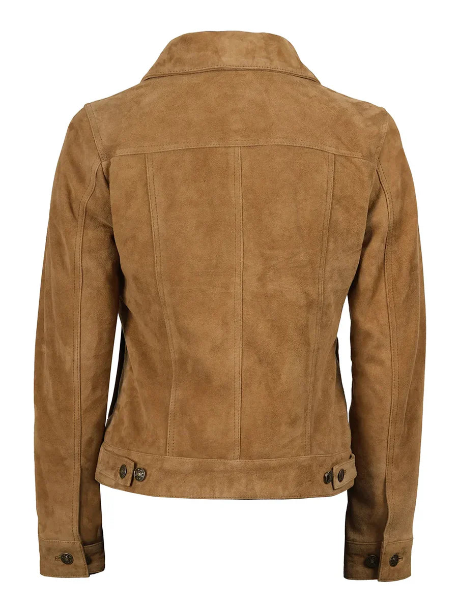Women's Light Brown Shade Suede Trucker Jacket