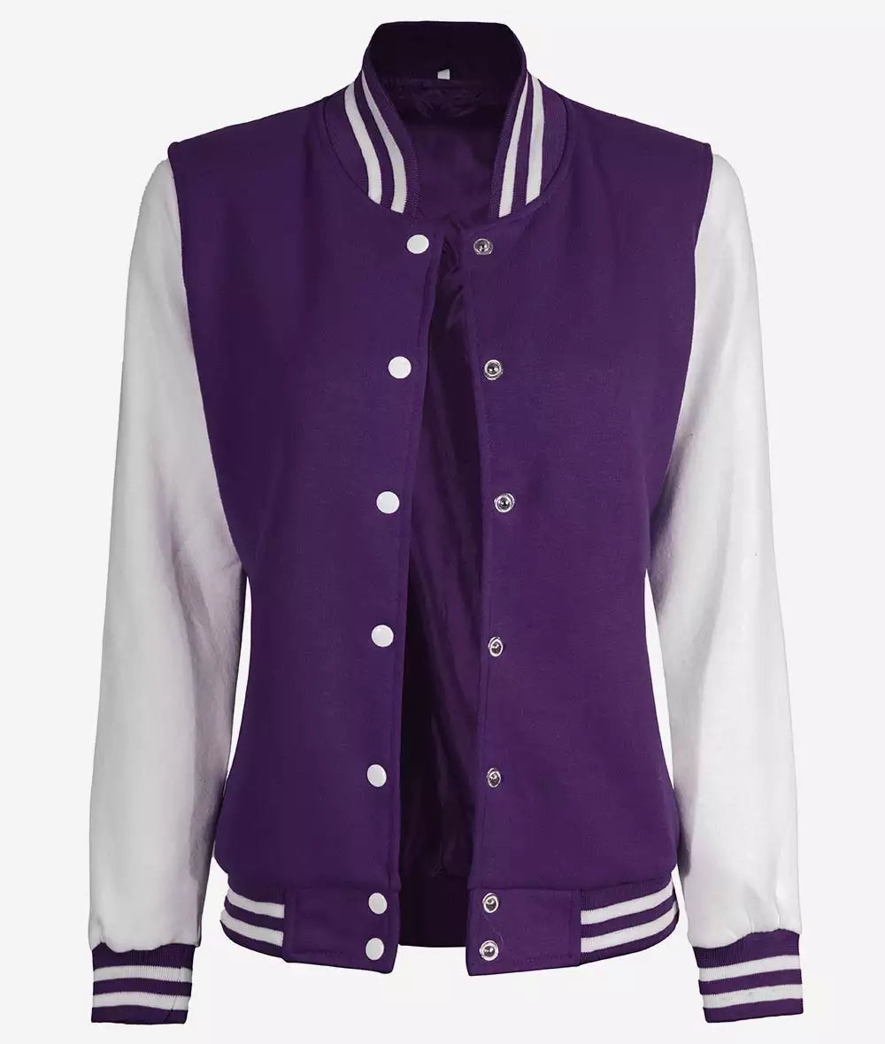 Women's Purple and White Varsity Baseball Jacket