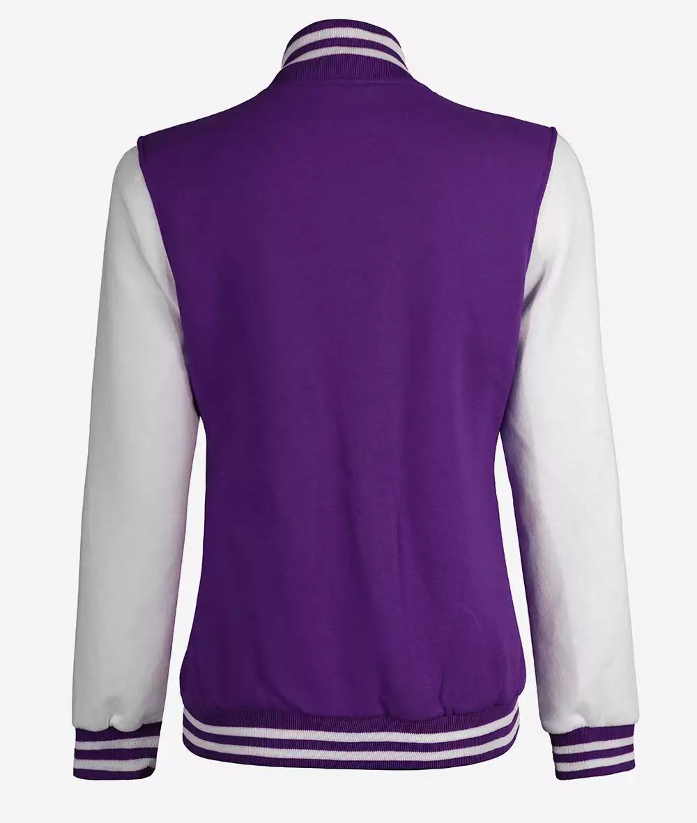 Women's Purple and White Varsity Baseball Jacket