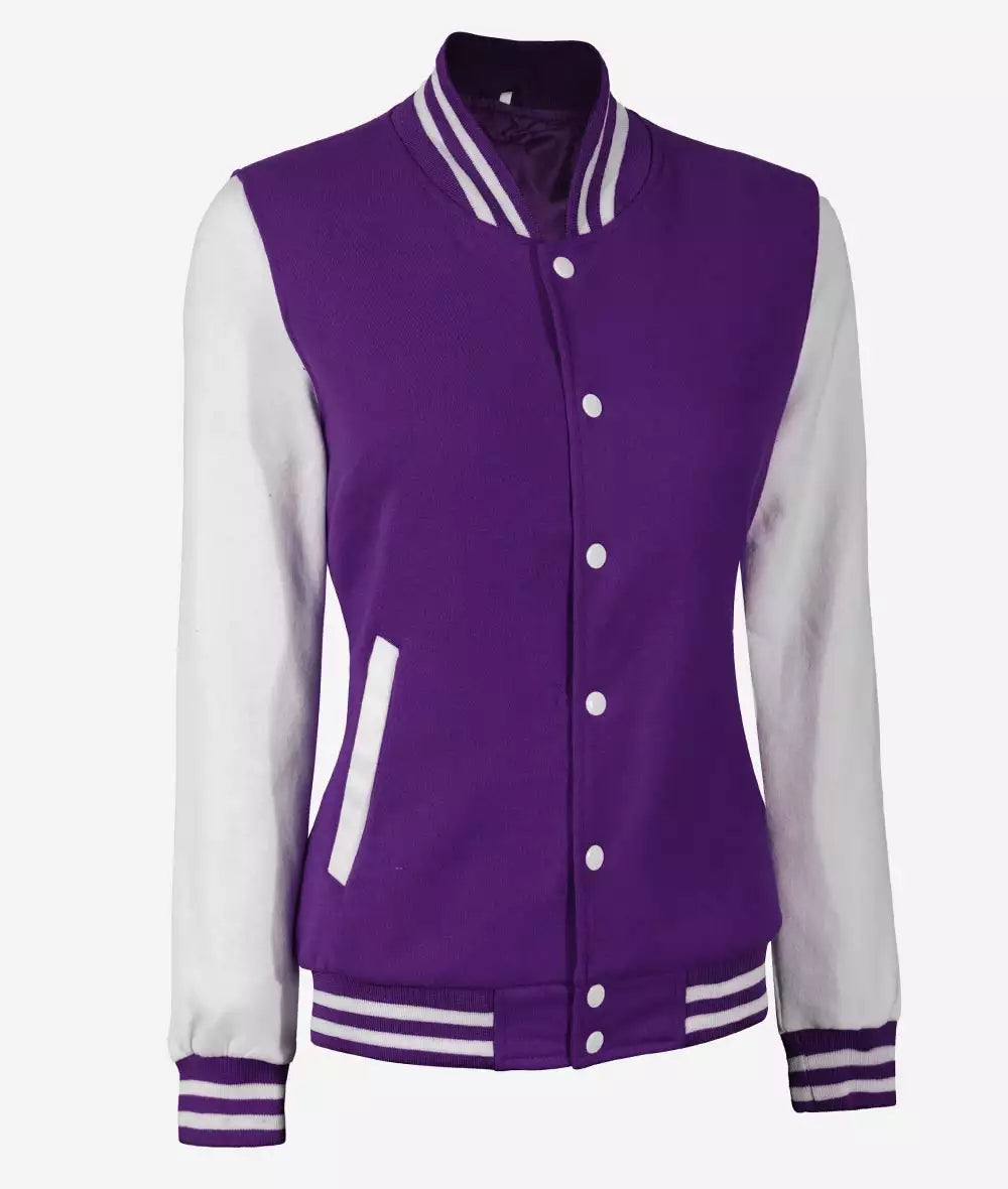 Women's Purple and White Varsity Baseball Jacket