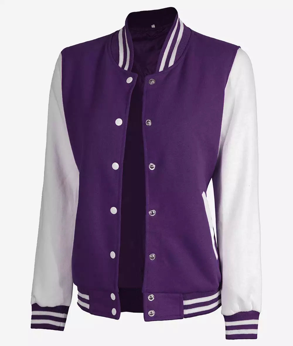Women's Purple and White Varsity Baseball Jacket