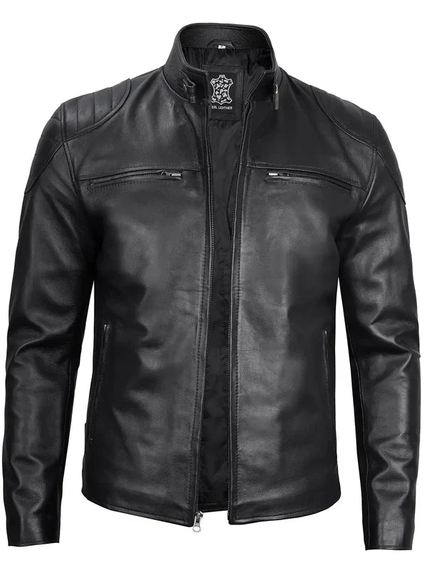 Vermont Men's Black Biker Style Leather Jacket