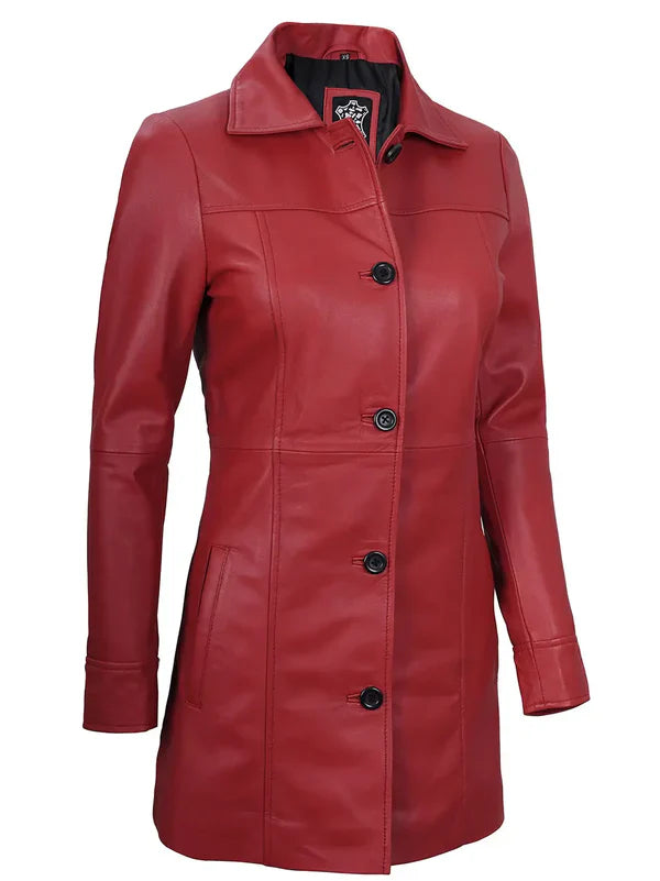 Kandis Women’s Premium Red Real Leather Car Coat