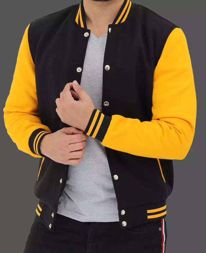 Men’s Black and Yellow Letterman Jacket – Varsity Baseball Style