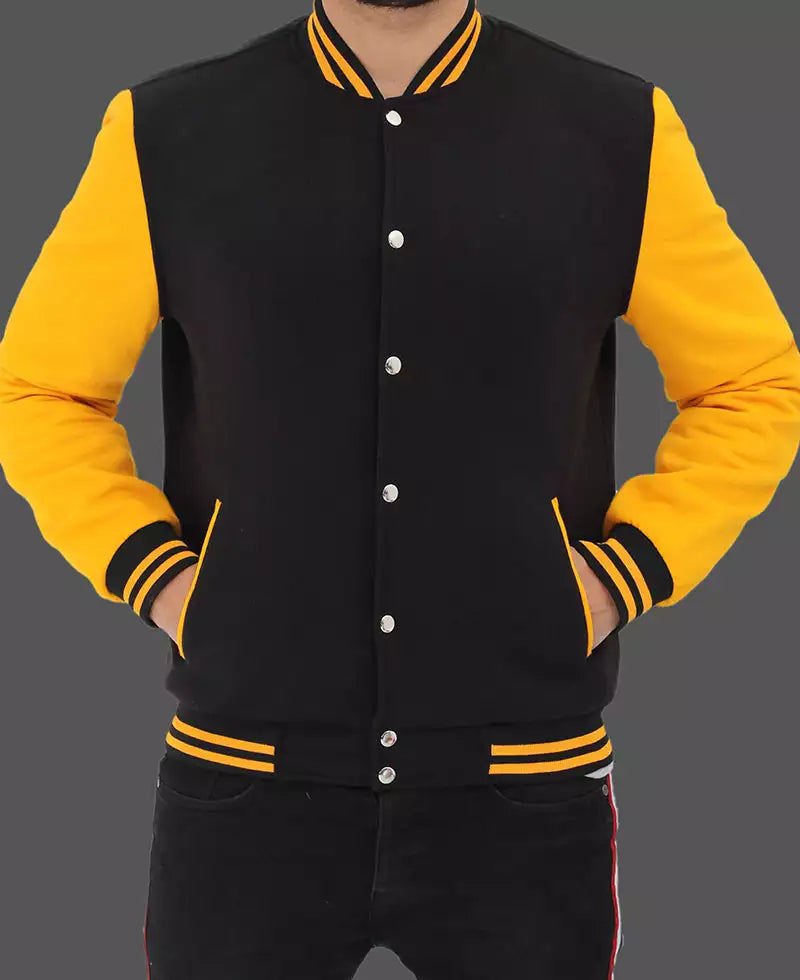 Men’s Black and Yellow Letterman Jacket – Varsity Baseball Style