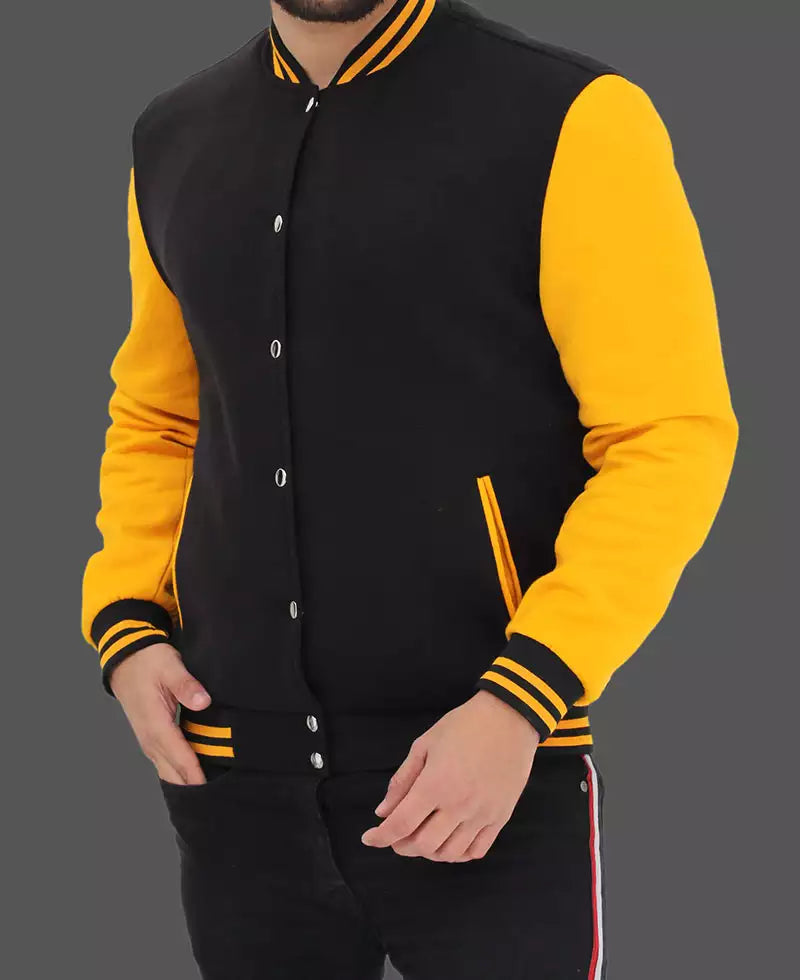 Men’s Black and Yellow Letterman Jacket – Varsity Baseball Style