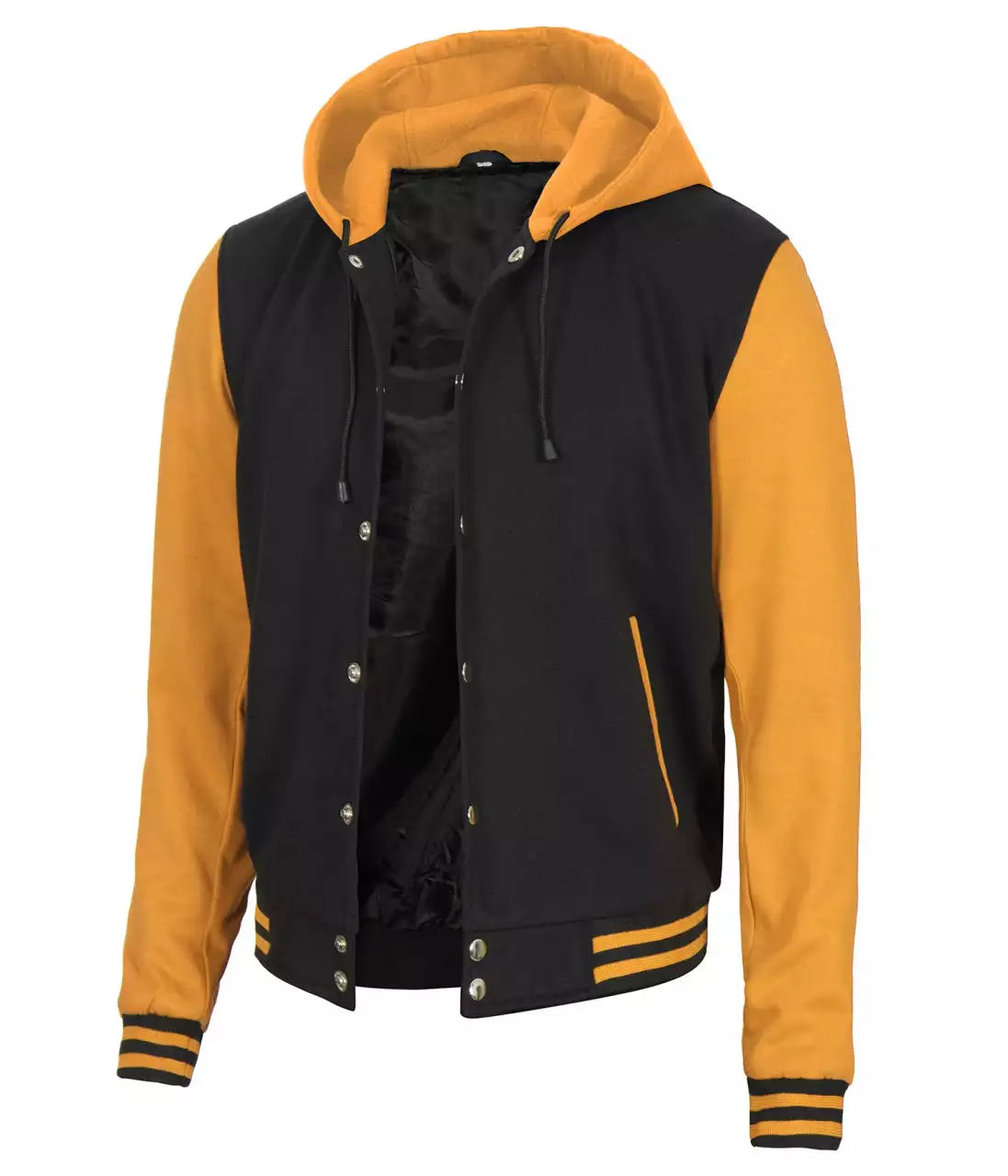 Mens Yellow Black Varsity Jacket with Hood