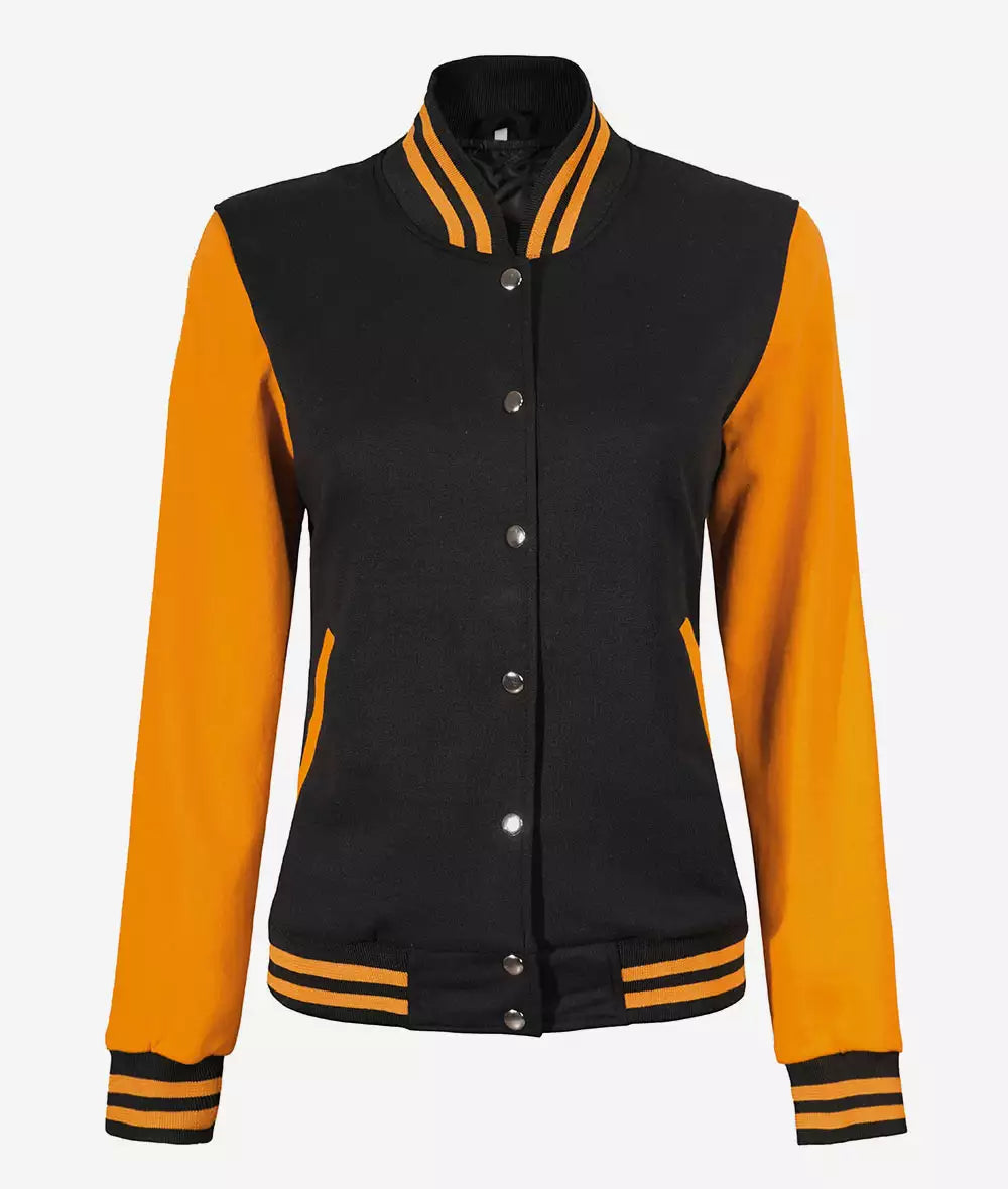 Women’s Black and Yellow  Jacket – Baseball Style Varsity Bomber