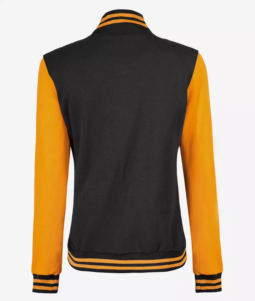 Women’s Black and Yellow  Jacket – Baseball Style Varsity Bomber
