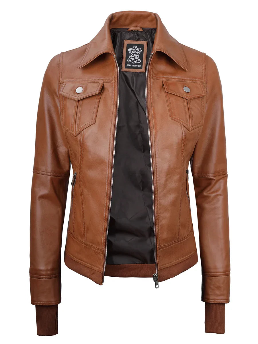 Tralee Womens  Bomber Leather Jacket With Removable Hood