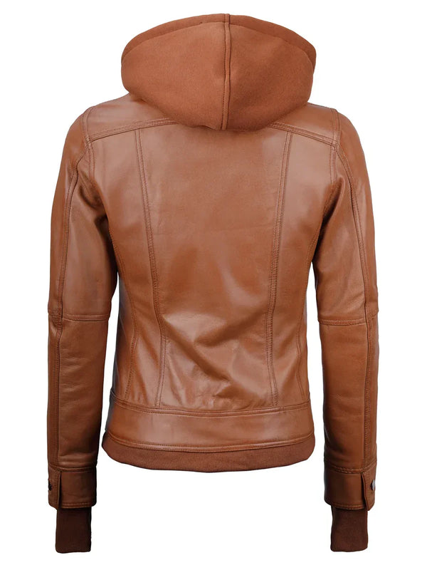 Tralee Womens  Bomber Leather Jacket With Removable Hood