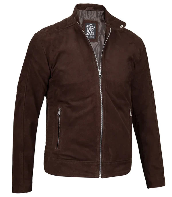 Miguel Men's Quilted Dark Brown Suede Jacket