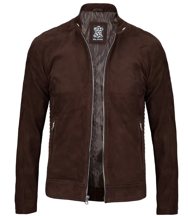 Miguel Men's Quilted Dark Brown Suede Jacket