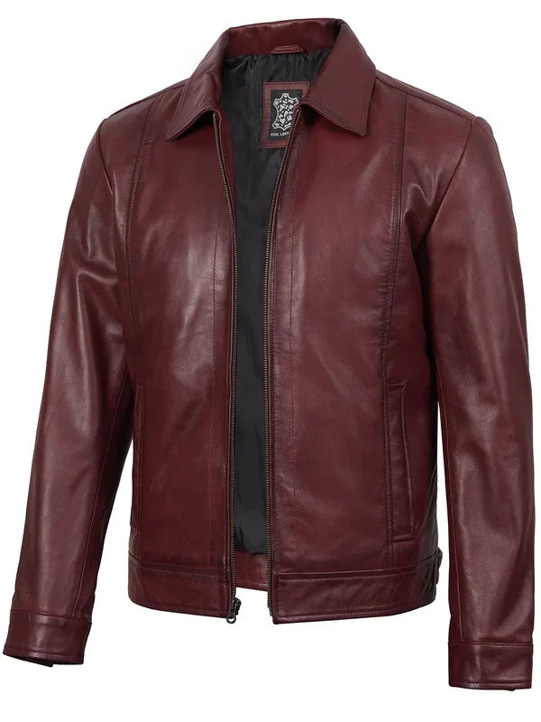Men's Harrington Burgundy Real Leather Jacket