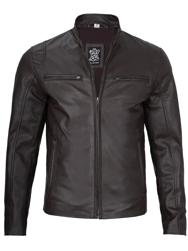 Men's Rich Dark Brown Cafe Racer Real Leather Jacket