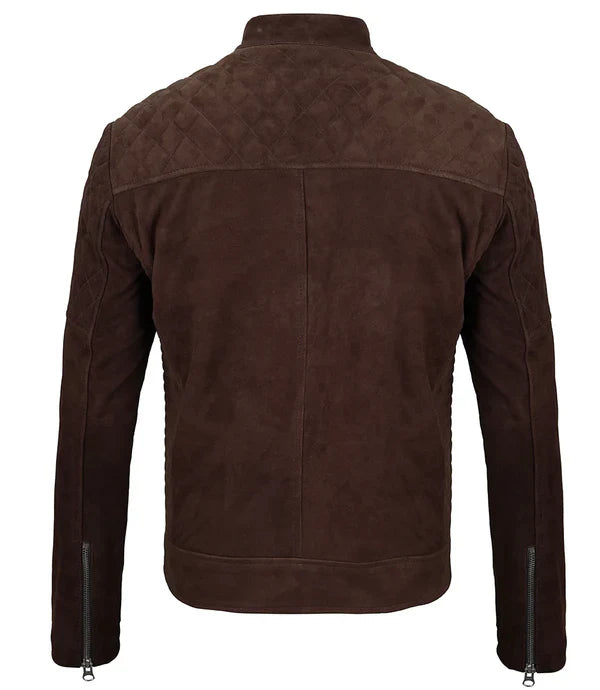 Miguel Men's Quilted Dark Brown Suede Jacket