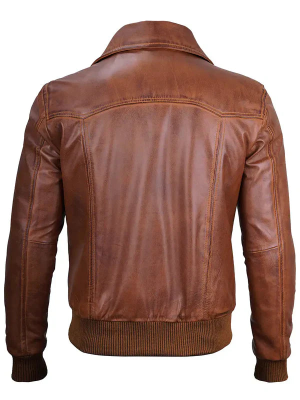 Steven Men's Distressed Brown Bomber Leather Jacket