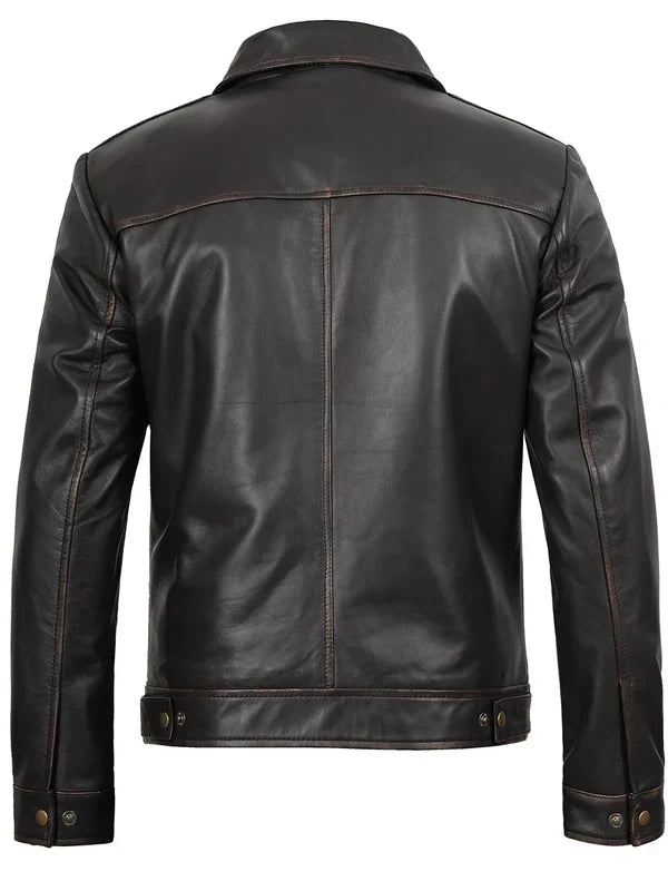 Mens Distressed Dark Brown Biker Style Leather Jacket