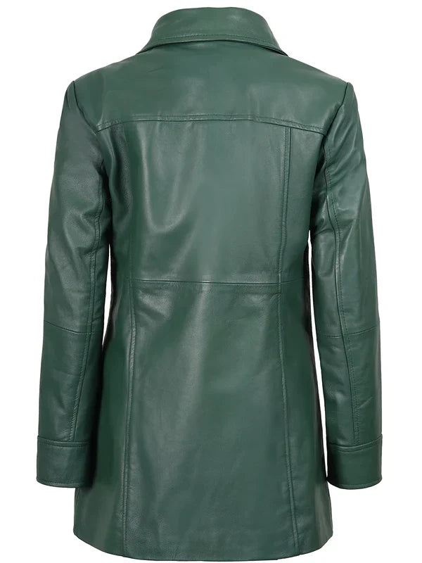 Kandis Women’s Premium Green Real Leather Car Coat