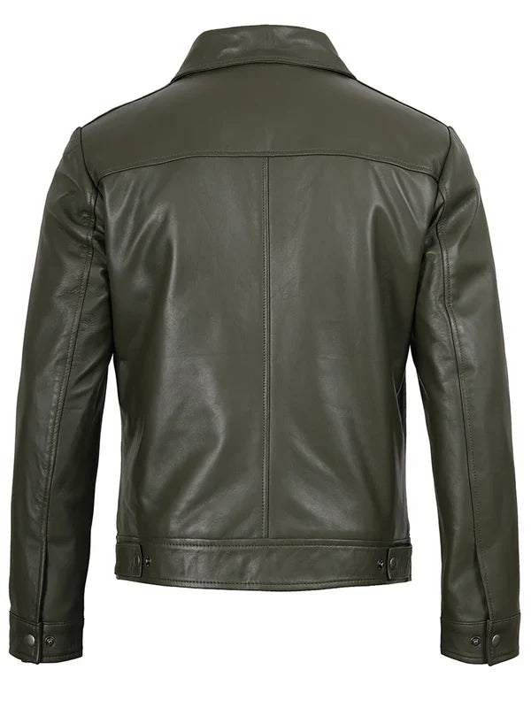 Men's Dark Green Harrington Leather Jacket