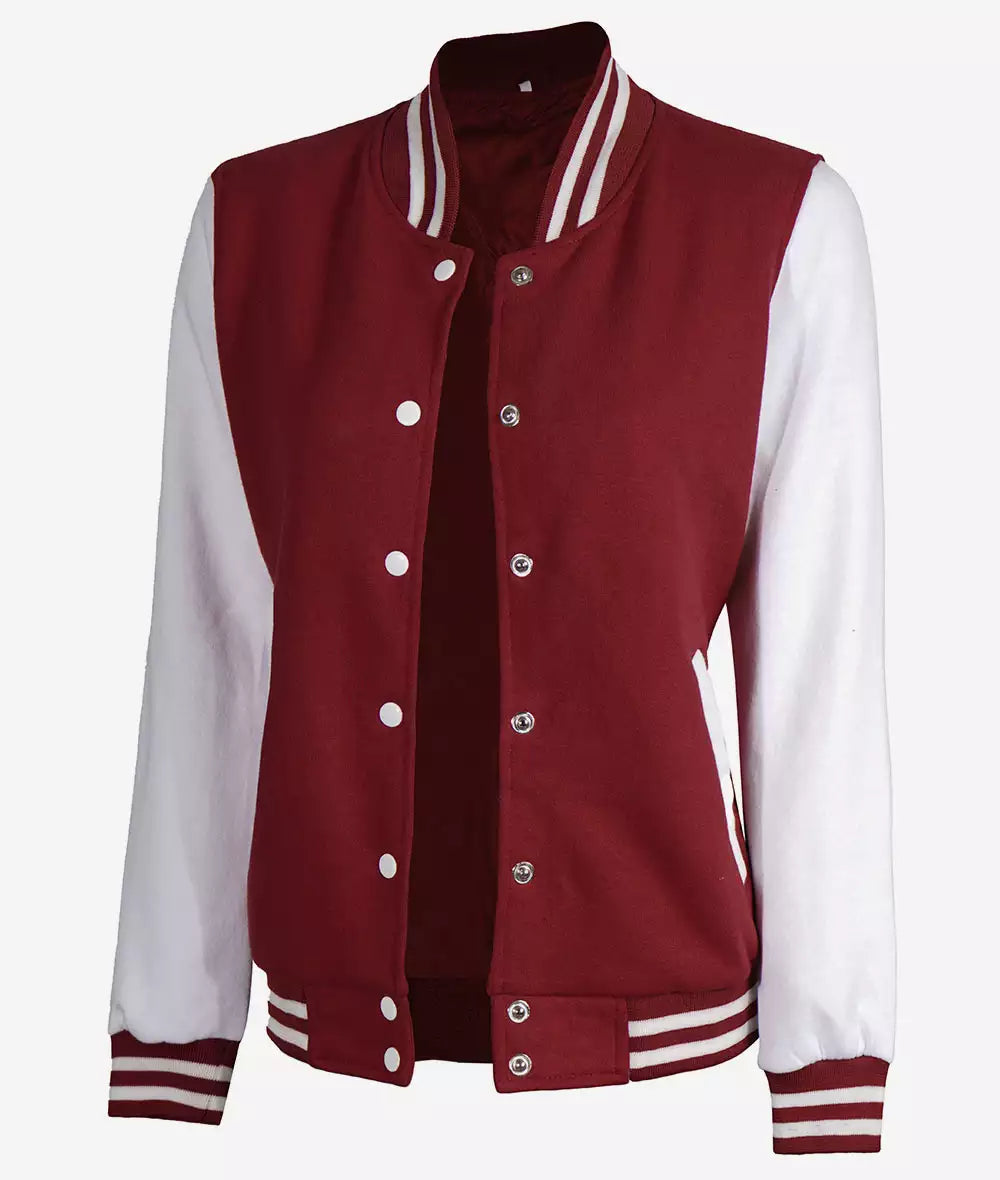 Womens Maroon Varsity with White Sleeves Jacket